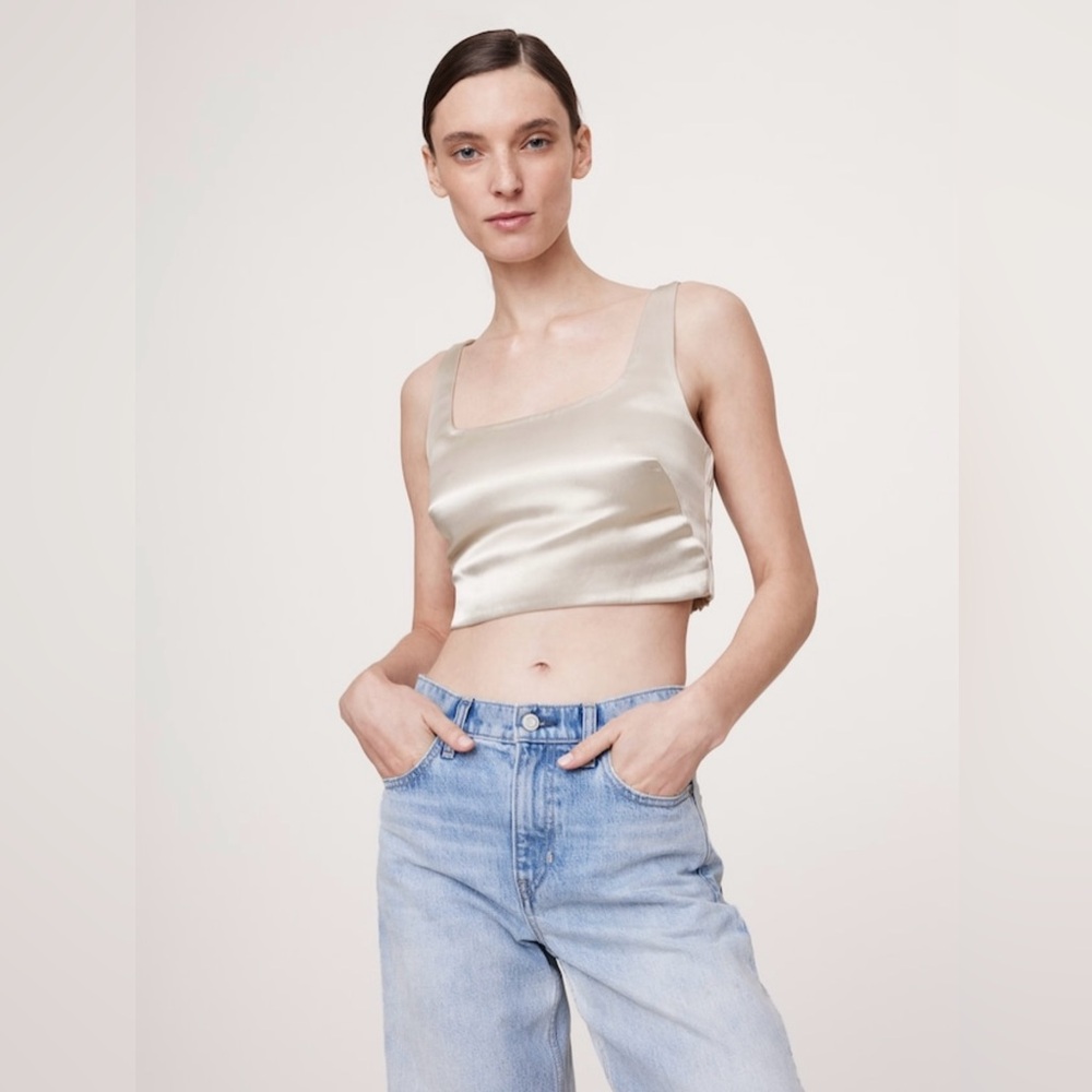 BR Satin Square-Neck Cropped Tank